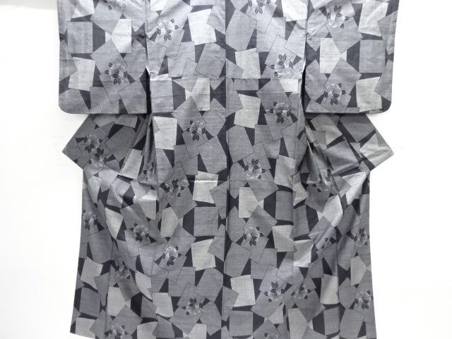 JAPANESE KIMONO / DORO OSHIMA TSUMUGI (9 maruki) / WOVEN FLOWER 